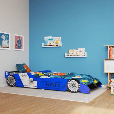 vidaXL Detská posteľ, pretekárske auto, 90x200 cm, modrá