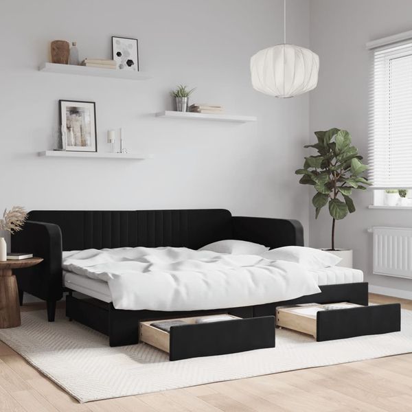 vidaXL Rozkladacia denná posteľ so zásuvkami čierna 100x200 cm zamat