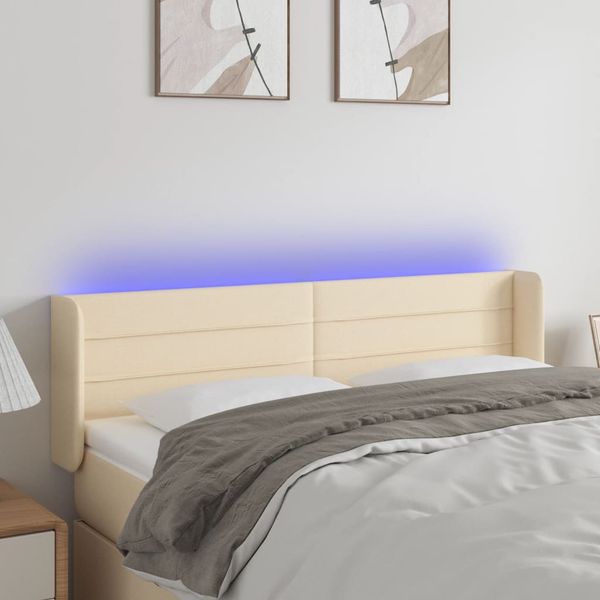 vidaXL Čelo postele s LED krémové 147x16x78/88 cm látka
