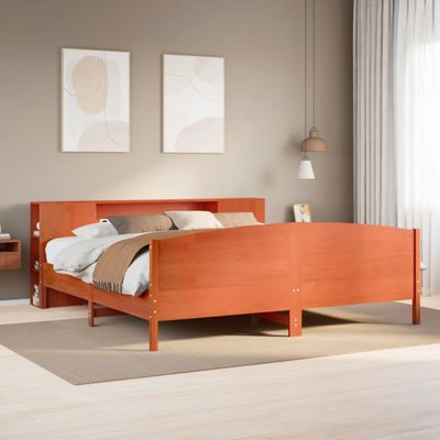 vidaXL Posteľ s knižnicou bez matraca vosková 180x200 cm borovica