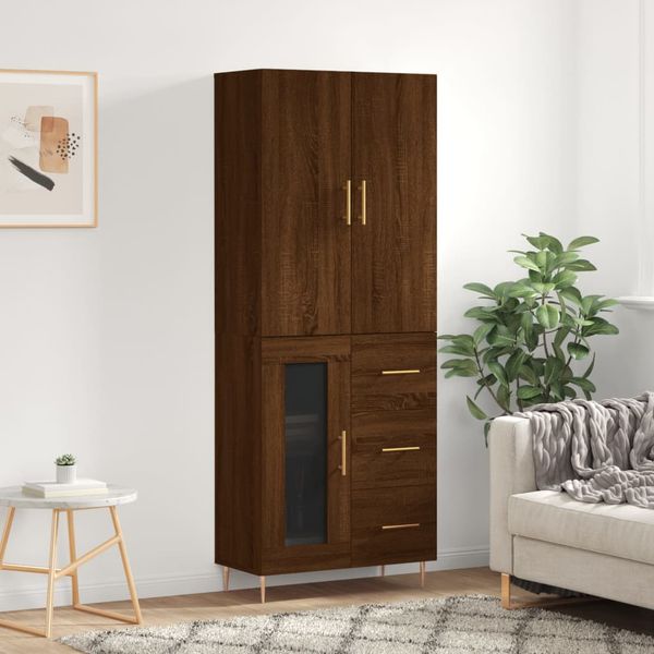 vidaXL Vysoká skrinka hnedý dub 69,5x34x180 cm spracované drevo