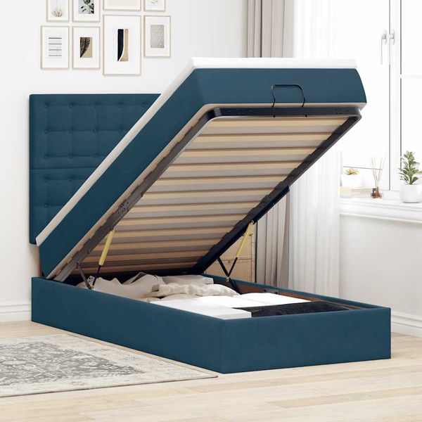 vidaXL Osmanský rám postele s matracmi tmavomodrá 90x190 cm zamat