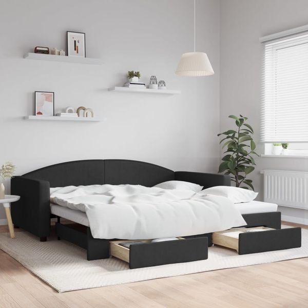 vidaXL Rozkladacia denná posteľ so zásuvkami čierna 100x200 cm látka