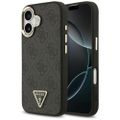 Puzdro Guess Magsafe 4G PU Kožené puzdro s trojuholníkovým logom a zlatým kovovým rámom fotoaparátu pre iPhone 17 hnedé