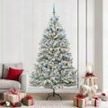 vidaXL Umelý Sklápací Vianočný Stromček 300 LED Zelená a biela 210 cm