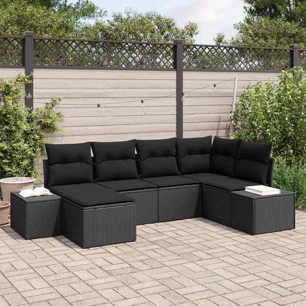 vidaXL Súprava záhradných pohoviek s vankúšom 6 pcs Čierna polyratan