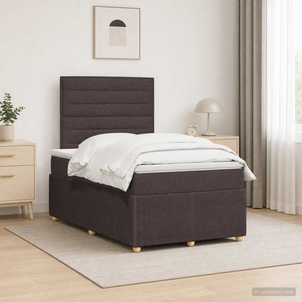 vidaXL LED boxspring posteľ s matracom Tmavohnedá 120 x 190 cm Látka