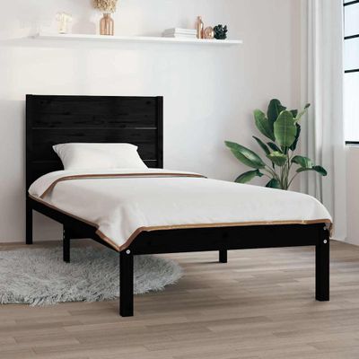 vidaXL Posteľný rám čierny drevený masív 75x190cm malé jednolôžko