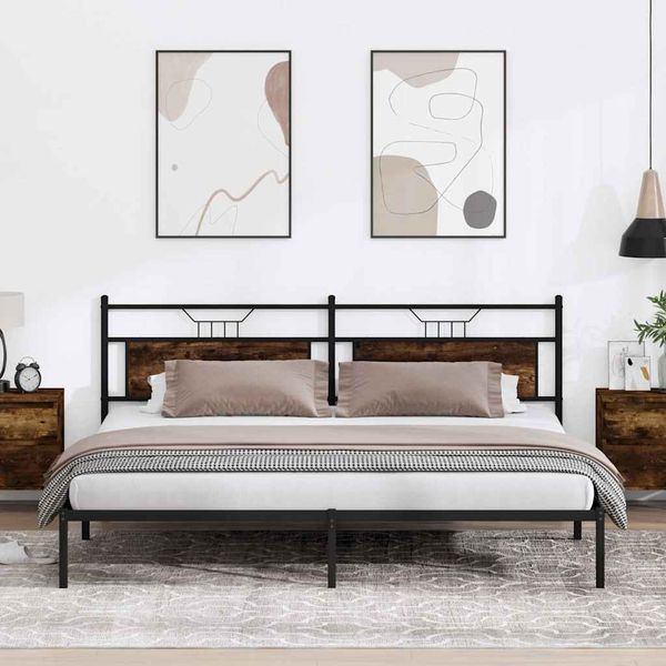 vidaXL Posteľný rám bez matraca dymový dub 200x200 cm kompozitné drevo
