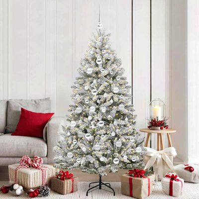 vidaXL Umelý vianočný stromček Zelená a biela 180 cm PVC a kov