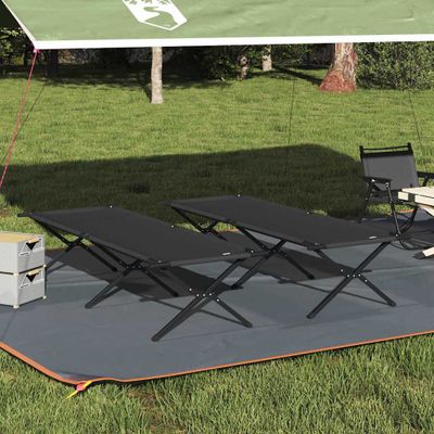 vidaXL Skladacia kempingová posteľ 2 pcs Čierna 210 x 80 x 46 cm