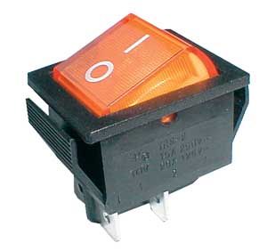 Prepínač kolískový  2pol./4pin  ON-OFF 250V/15A pros. žltý