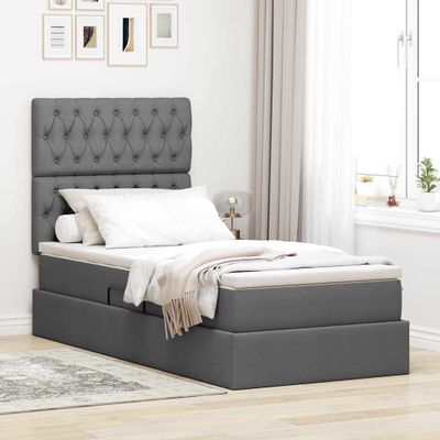 vidaXL Postel s úložným prostorem a matrací Tmavo šedá 100 x 200 cm