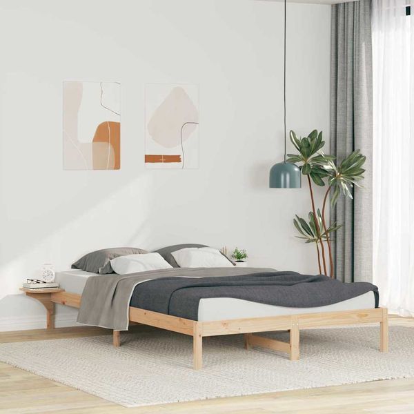 vidaXL Posteľový rám so stolíkmi Prírodná 140 x 210 cm