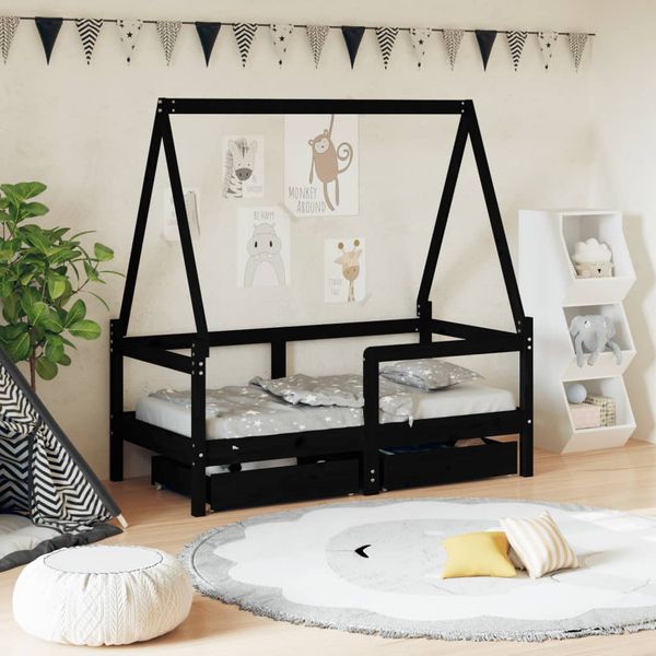vidaXL Rám detskej postele so zásuvkami čierny 70x140 cm mas. borovica