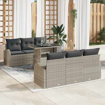 vidaXL Súprava záhradných pohoviek 7 pcs Svetlosivá Poly ratan