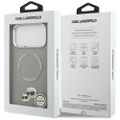 Obal Karl Lagerfeld Magsafe PU s kolíkmi hláv Karl&Choupette, logom a kovovými tlačidlami fotoaparátu pre iPhone 17 Pro sivý
