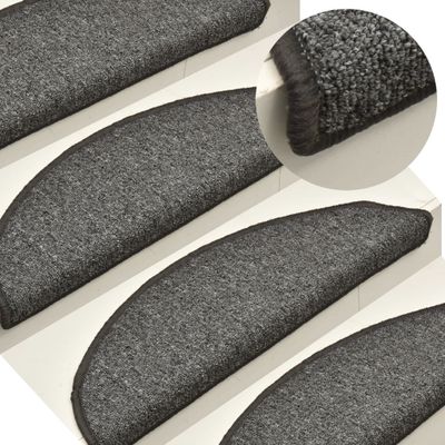 vidaXL Schodové rohože 15 ks 56x17x3 cm tmavošedé polkruhové