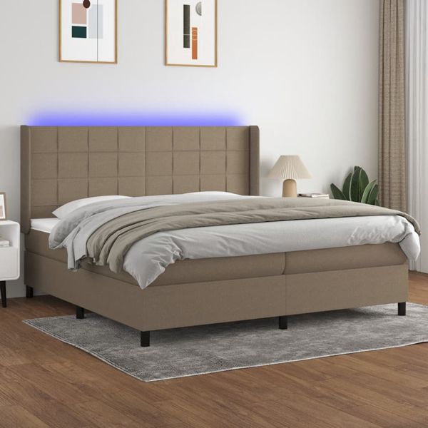 vidaXL Posteľ boxsping s matracom a LED sivohnedá 200x200 cm látka