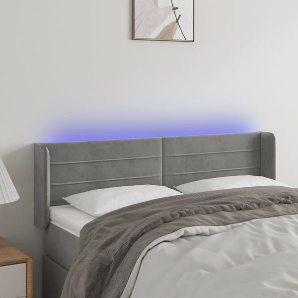 vidaXL Čelo postele s LED bledosivé 147x16x78/88 cm zamat