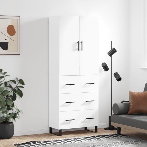 vidaXL Vysoká skrinka lesklá biela 69,5x34x180 cm spracované drevo