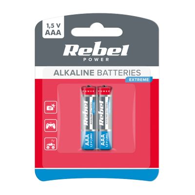 Batéria AAA (R03) alkalická REBEL EXTREME Alkaline Power 2ks / blister BAT0090B