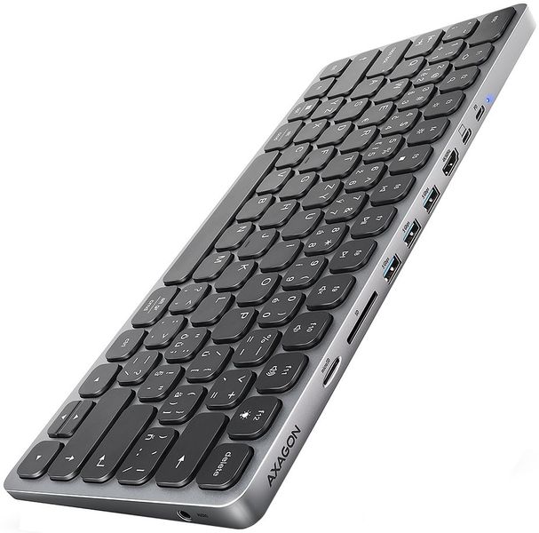 AXAGON HMC-KB-CS, USB 5Gbps hub s CZ/SK klávesnicí, HDMI 4K/60Hz, 3x USB-A, SD/mSD, audio, PD 100W Dokovací stanice, s klávesnicí, USB-C 100W PD, HDMI, 3× USB, 3,5mm jack, ctecka SD i microSD karet, 60cm