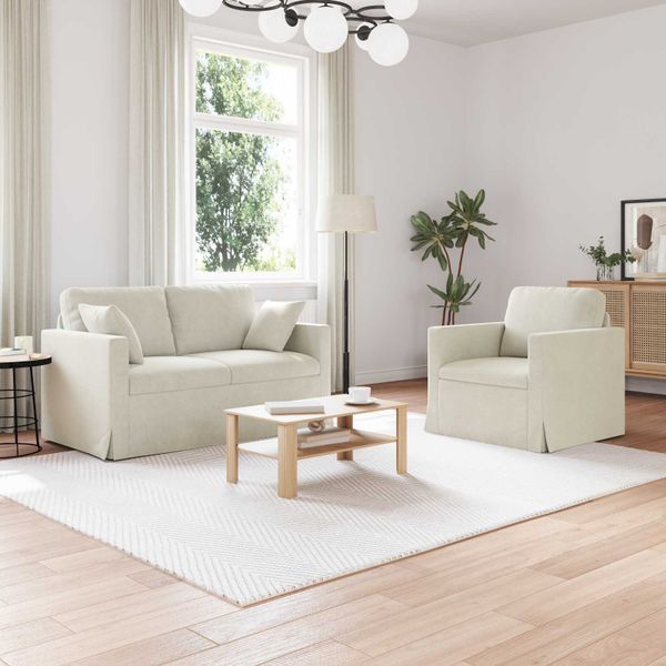 vidaXL Sada pohoviek 2 pcs Krémová 138 x 78 x 80 cm Zamat