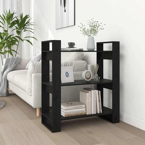 vidaXL Knižnica/deliaca stena čierna 80x35x91 cm masívna borovica