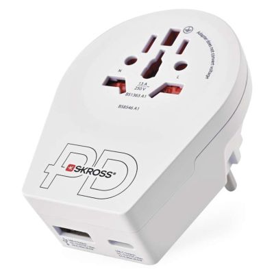 Cestovný univerzálny adaptér pre cudzincov do strednej Európy, 1×USB-C, 1×USB-A