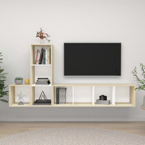 vidaXL 3-dielna súprava TV skriniek, biela+sonoma, kompozitné drevo