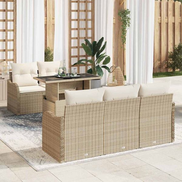vidaXL Súprava záhradných pohoviek s vankúšom 6 pcs Béžová polyratan