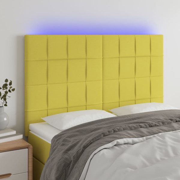 vidaXL Čelo postele s LED zelené 144x5x118/128 cm látka