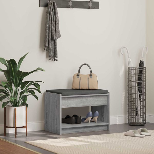 vidaXL Predsieňová lavica s vankúšom Sivá Sonoma 63 x 38 x 45 cm