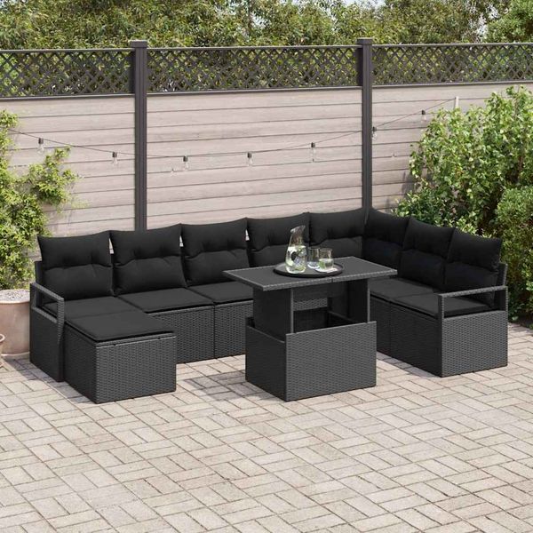 vidaXL Súprava záhradných pohoviek s úložiskom 9 pcs Čierna Poly ratan