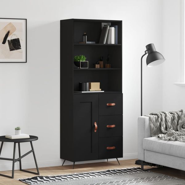 vidaXL Vysoká skrinka čierna 69,5x34x180 cm spracované drevo