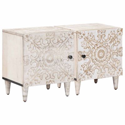 vidaXL Nočný stolík 2 pcs Biela 40 x 33,5 x 46 cm Masívne mango drevo