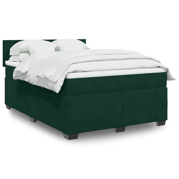vidaXL Posteľný rám boxsping s matracom tmavozelený 160x200 cm zamat