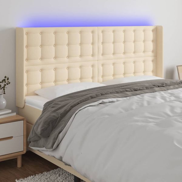 vidaXL Čelo postele s LED krémové 203x16x118/128 cm látka