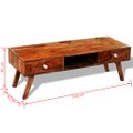 TV stolík z dreveného masívu akácia s 2 zásuvkami, vintage, 40 cm