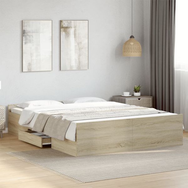 vidaXL Posteľný rám so zásuvkami dub sonoma 150x200cm kompozitné drevo