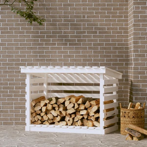vidaXL Stojan na palivové drevo biely 108x73x79 cm masívna borovica