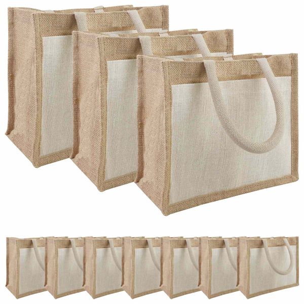 vidaXL Jutové tašky s vreckom 10 Prírodná a biela 26 x 22 x 14 cm