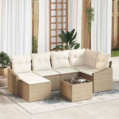 vidaXL Záhradný jedálenský set s vankúšom 7 pcs Béžová a krémová