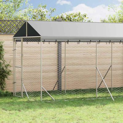vidaXL Vonkajší koterec pre psov so strechou striebor. 2x10x2,5m oceľ