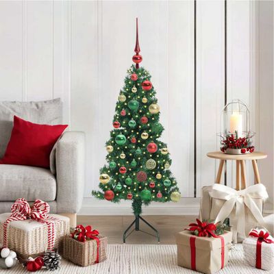vidaXL Rohový umelý vianočný strom s 150 LED-i Zelená 120 cm PVC a kov