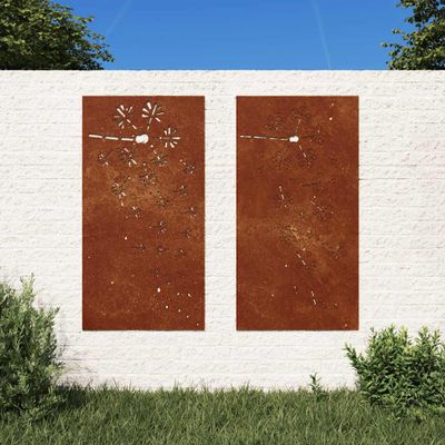 vidaXL Záhradné nástenné dekorácie 2 ks 105x55 cm kortenová oceľ kvety