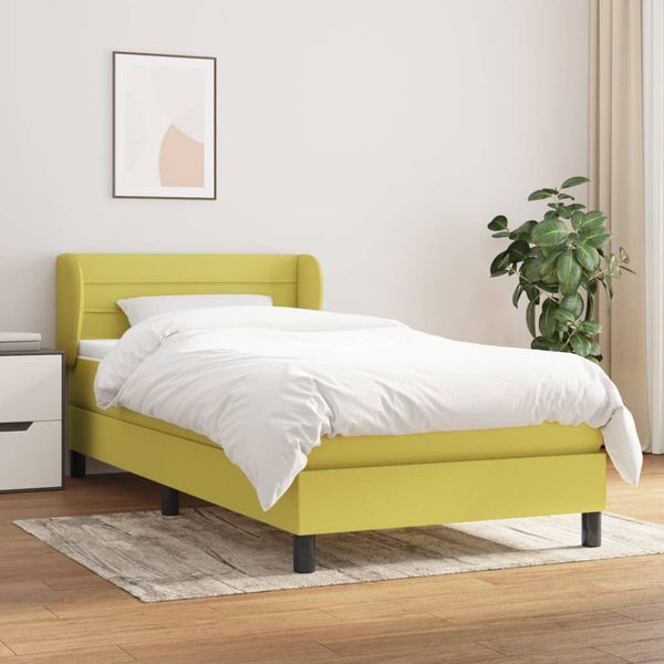vidaXL Posteľný rám boxspring s matracom zelený 90x200 cm látka