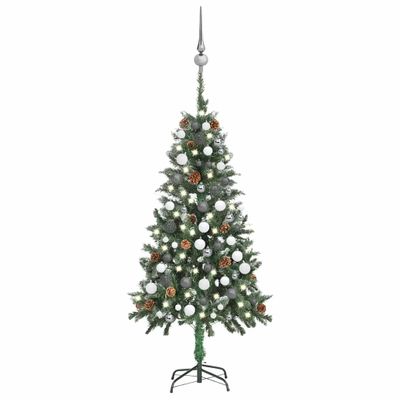 vidaXL Osvetlený umelý vianočný stromček s guľami a šiškami 150 cm