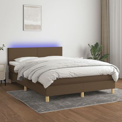 vidaXL Posteľ boxsping s matracom a LED tmavohnedá 140x200 cm látka